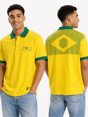 Hugo Boss Green Brazil World Cup 2014 Polo Shirt XXL Paddy Flag A Beautiful Game